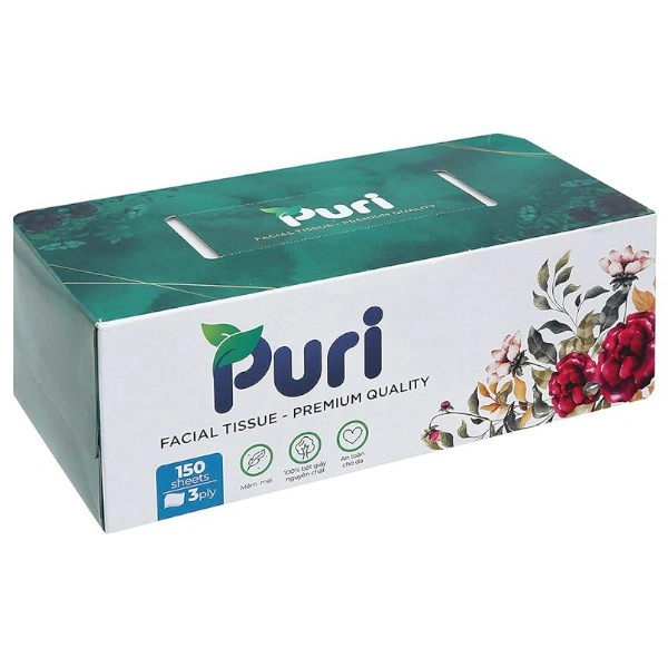 Hộp 150 tờ khăn giấy lau mặt Puri không mùi 3 lớp 1
