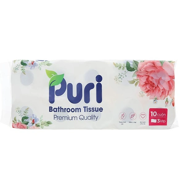 Lốc 10 cuộn giấy vệ sinh Puri không mùi 3 lớp 1