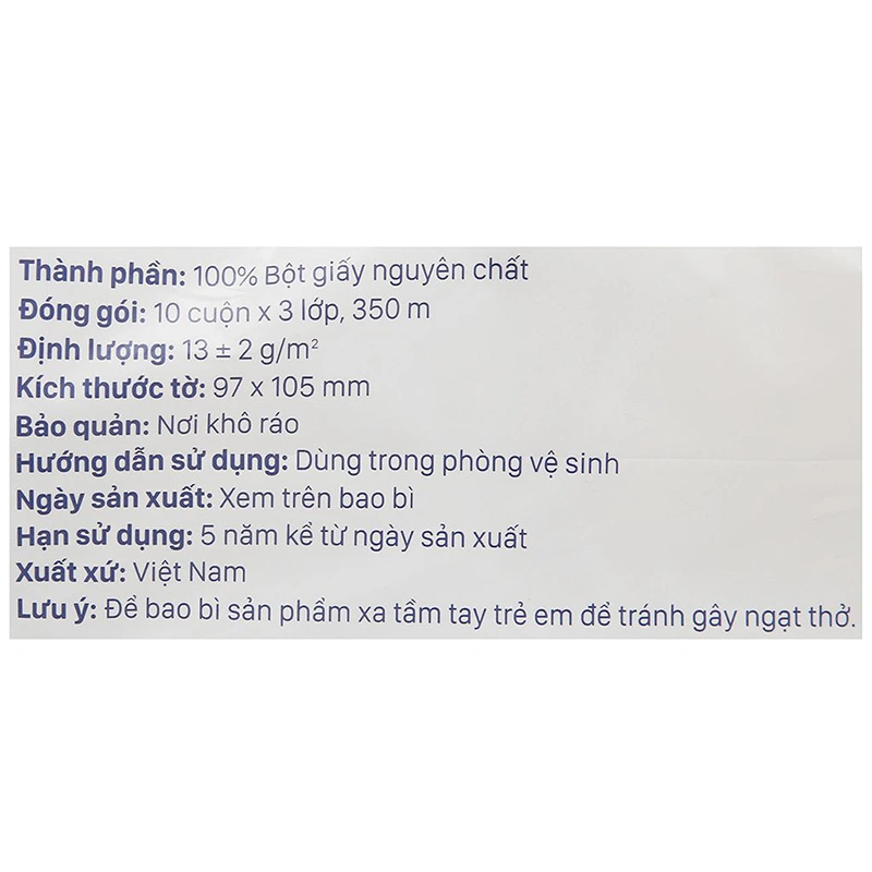 Lốc 10 cuộn giấy vệ sinh Puri không mùi 3 lớp 6