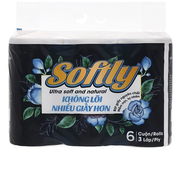 Lốc 6 cuộn giấy vệ sinh không lõi Softly không mùi 3 lớp 1