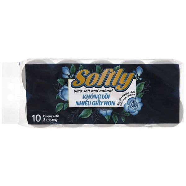 Lốc 6 cuộn giấy vệ sinh không lõi Softly không mùi 3 lớp 7