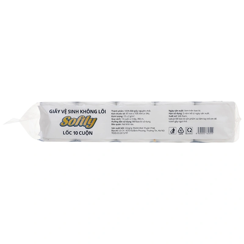 Lốc 6 cuộn giấy vệ sinh không lõi Softly không mùi 3 lớp 8