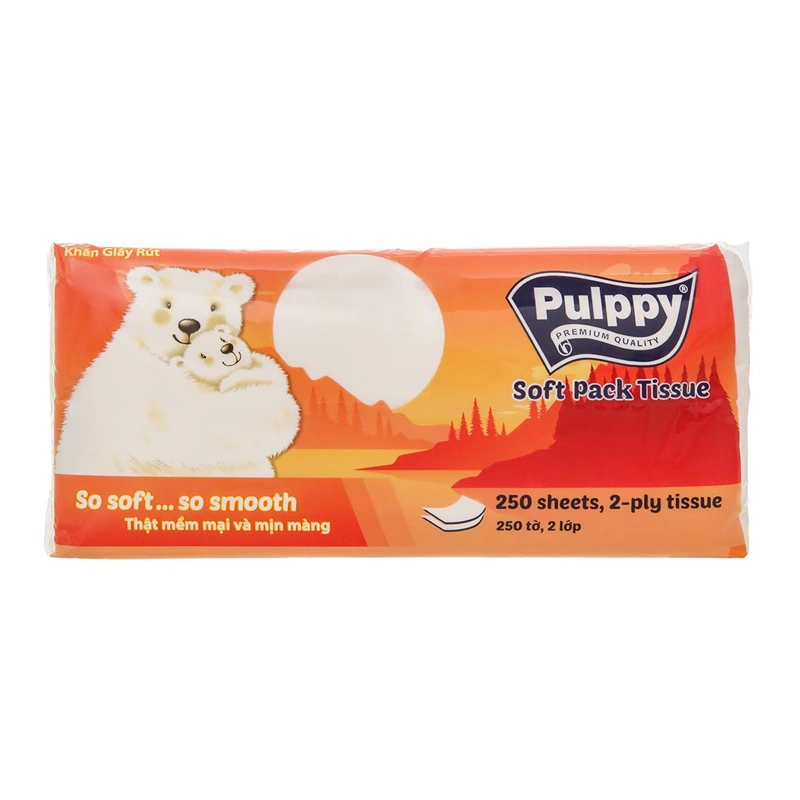 Gói 250 tờ khăn giấy rút Pulppy Polar Bear không mùi 2 lớp 3