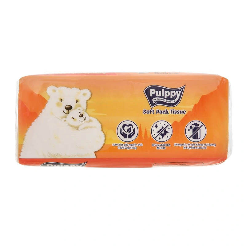Gói 250 tờ khăn giấy rút Pulppy Polar Bear không mùi 2 lớp 4