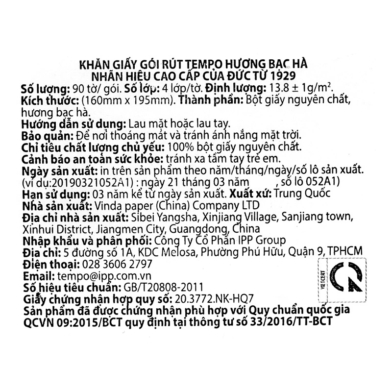 Gói 90 tờ khăn giấy rút Tempo hương bạc hà 4 lớp 6