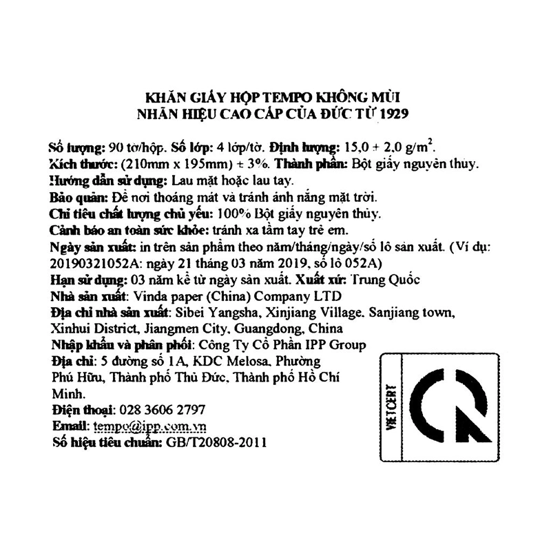 Gói 90 tờ khăn giấy rút Tempo không mùi 4 lớp 12