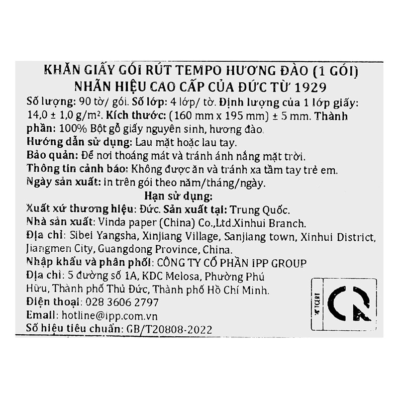 Gói 90 tờ khăn giấy rút Tempo hương đào 4 lớp 8