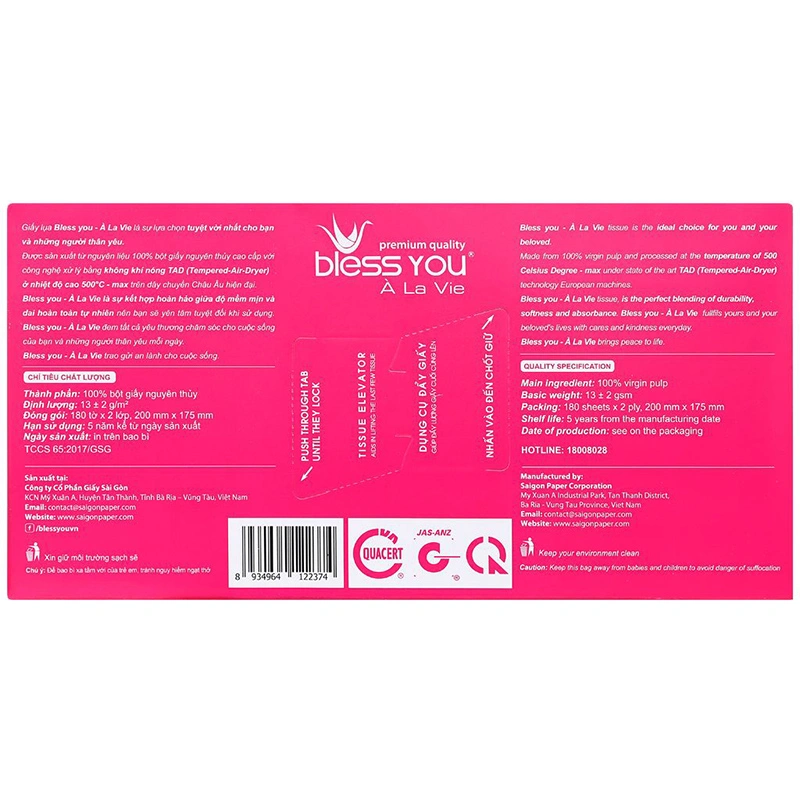 Combo 6 hộp khăn giấy lụa Bless You À La Vie không mùi 2 lớp 3