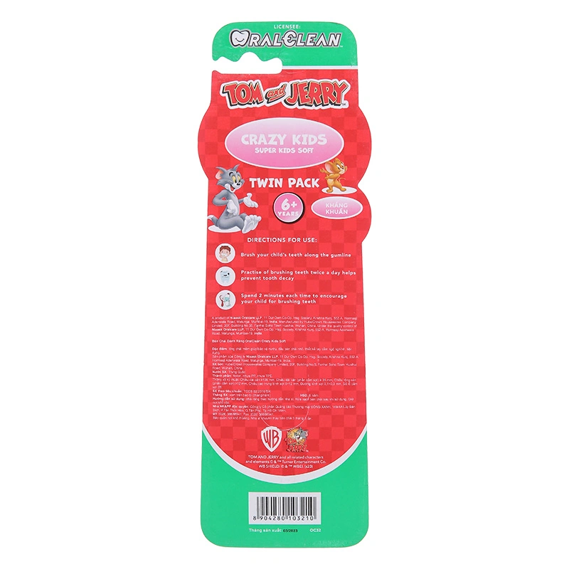 Bộ 2 bàn chải cho bé Oral Clean Crazy Kids Soft lông mềm (từ 6 tuổi) - Màu xanh dương, hồng 2