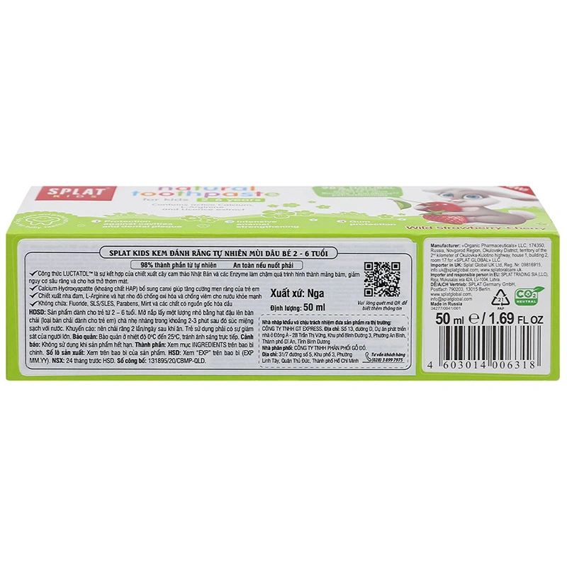 Kem đánh răng cho bé 2 - 6 tuổi Splat Kids hương dâu 50 ml 4