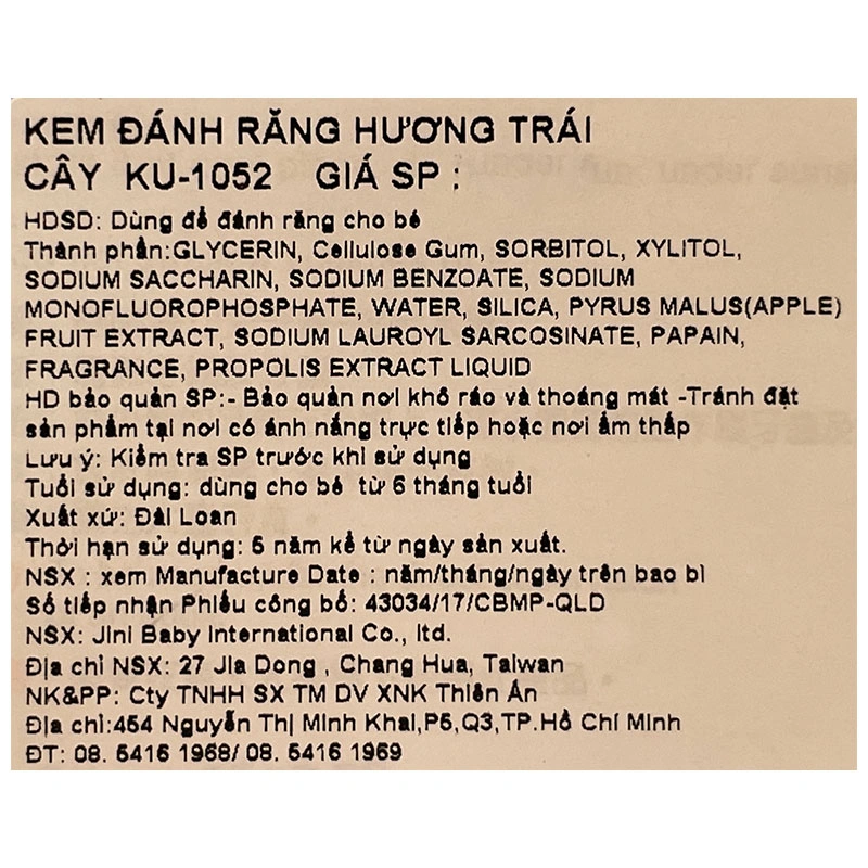 Kem đánh răng cho bé từ 6 tháng KuKu hương nho 50g 5