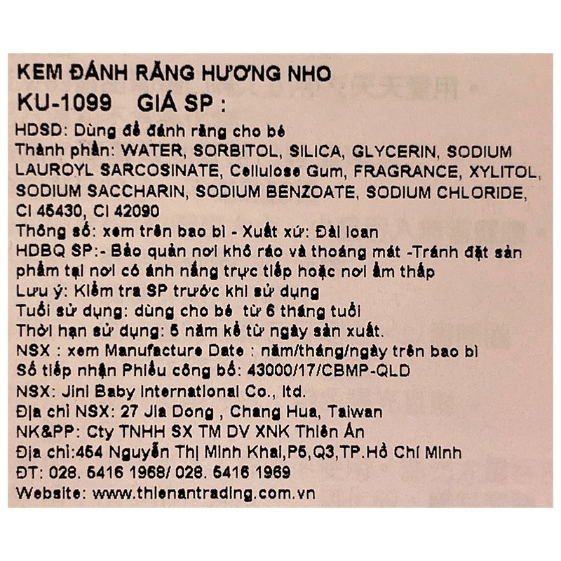 Kem đánh răng cho bé từ 6 tháng KuKu hương nho 50g 3