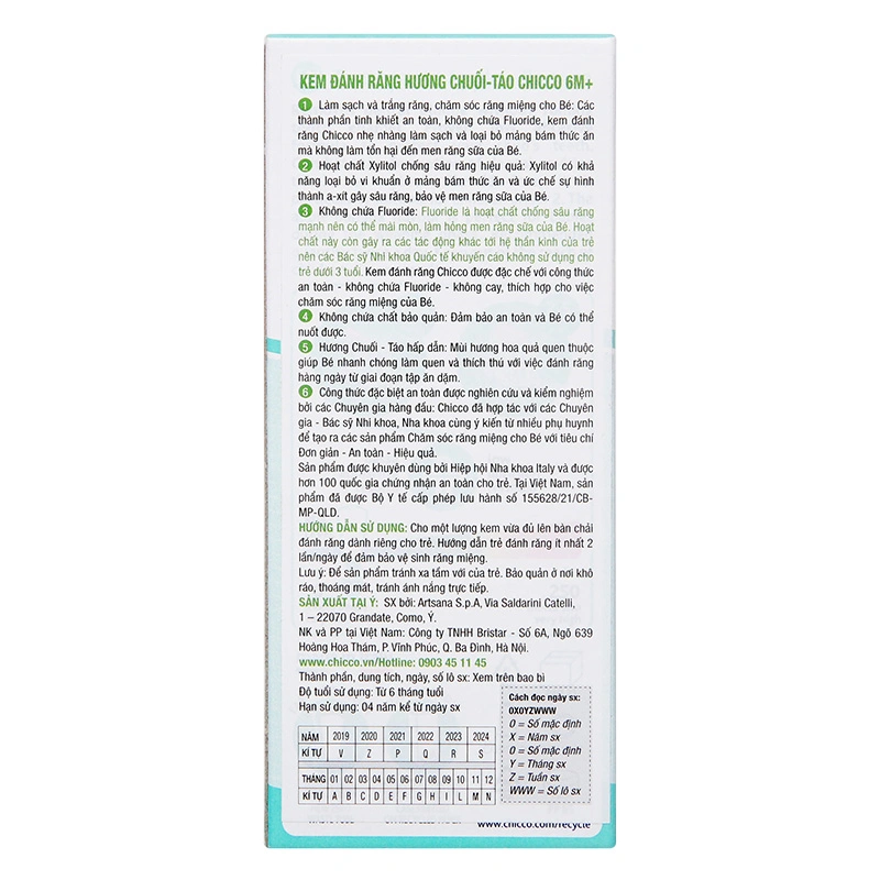 Kem đánh răng cho bé 6 - 24 tháng Chicco hương chuối và táo 50 ml 3