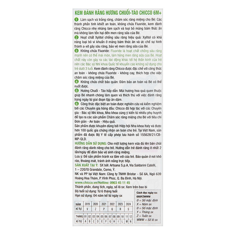 Kem đánh răng cho bé 6 - 24 tháng Chicco hương chuối và táo 50 ml 9
