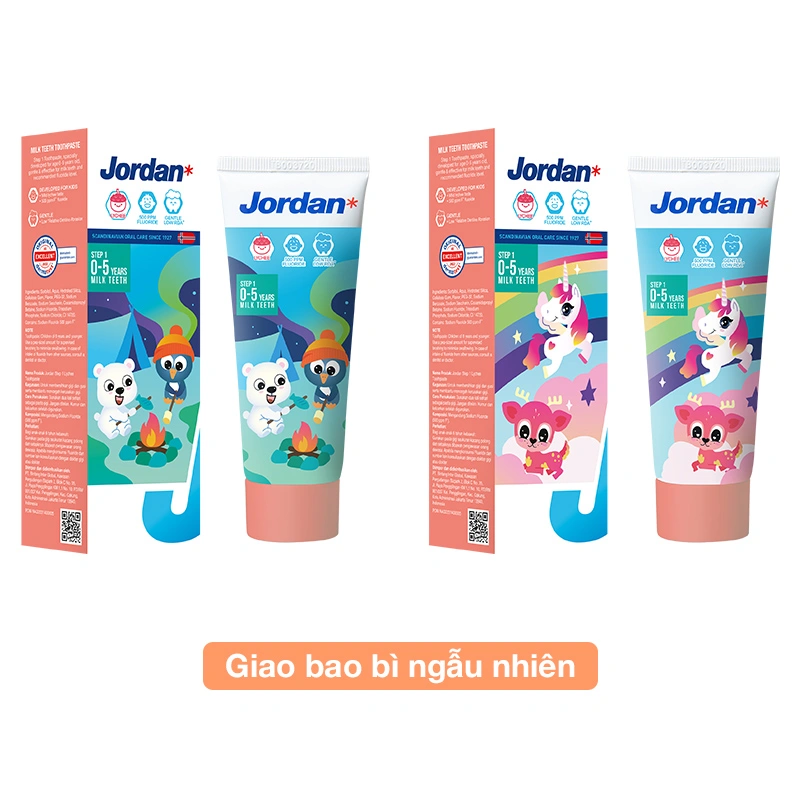 Kem đánh răng cho bé 0 - 5 tuổi Jordan hương vải 75g - Giao bao bì ngẫu nhiên 2