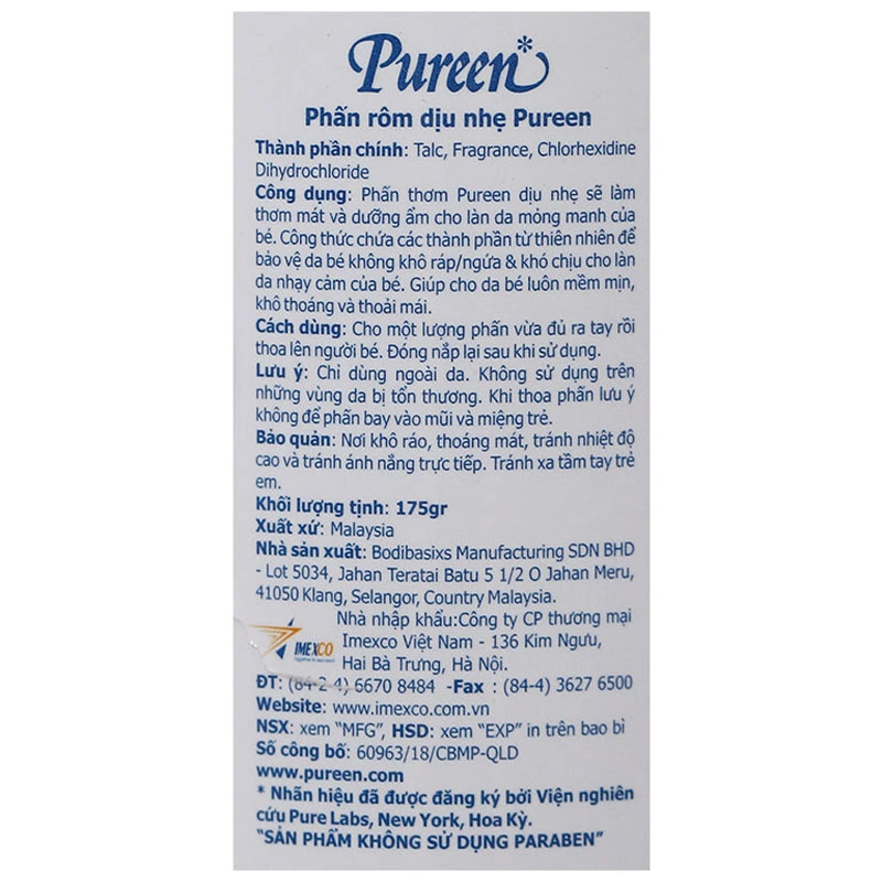 Phấn thơm dưỡng ẩm cho bé Pureen Baby Powder 175g 4
