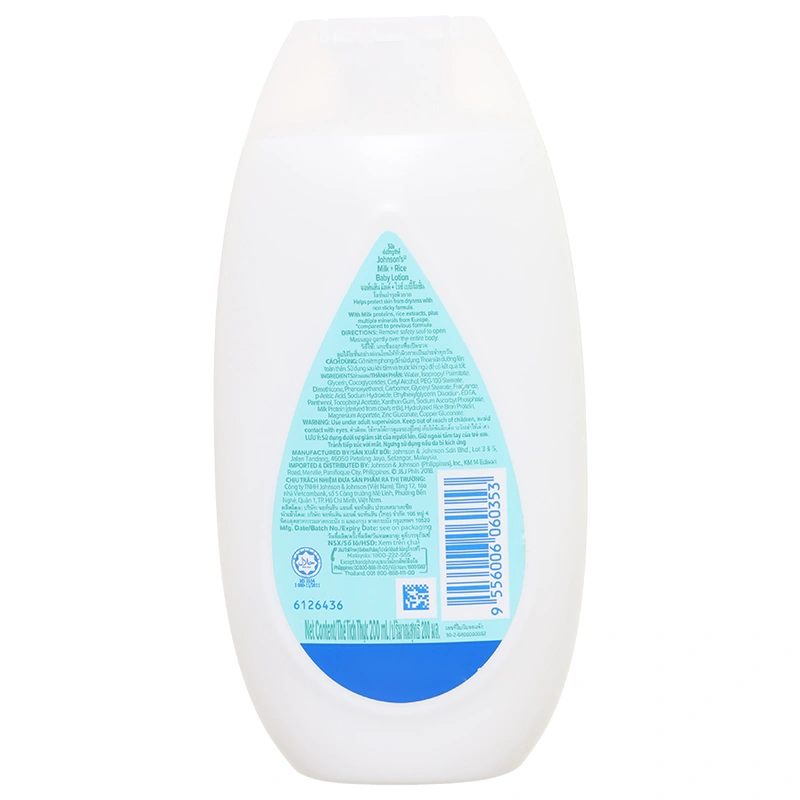 Sữa dưỡng thể chứa sữa và gạo cho bé Johnson's Baby 200 ml 2
