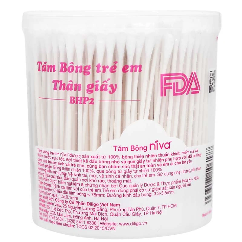 Tăm bông cho bé thân giấy Niva BHP2 đầu tròn hũ 400 cây 2