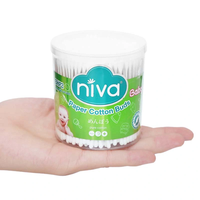 Tăm bông cho bé thân giấy Niva BHP2 đầu tròn hũ 400 cây 3
