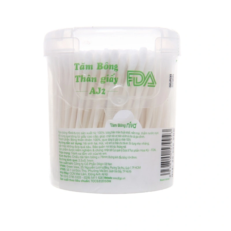 Tăm bông thân giấy Niva AJ2 đầu tròn và đầu xoắn hũ 200 cây 2