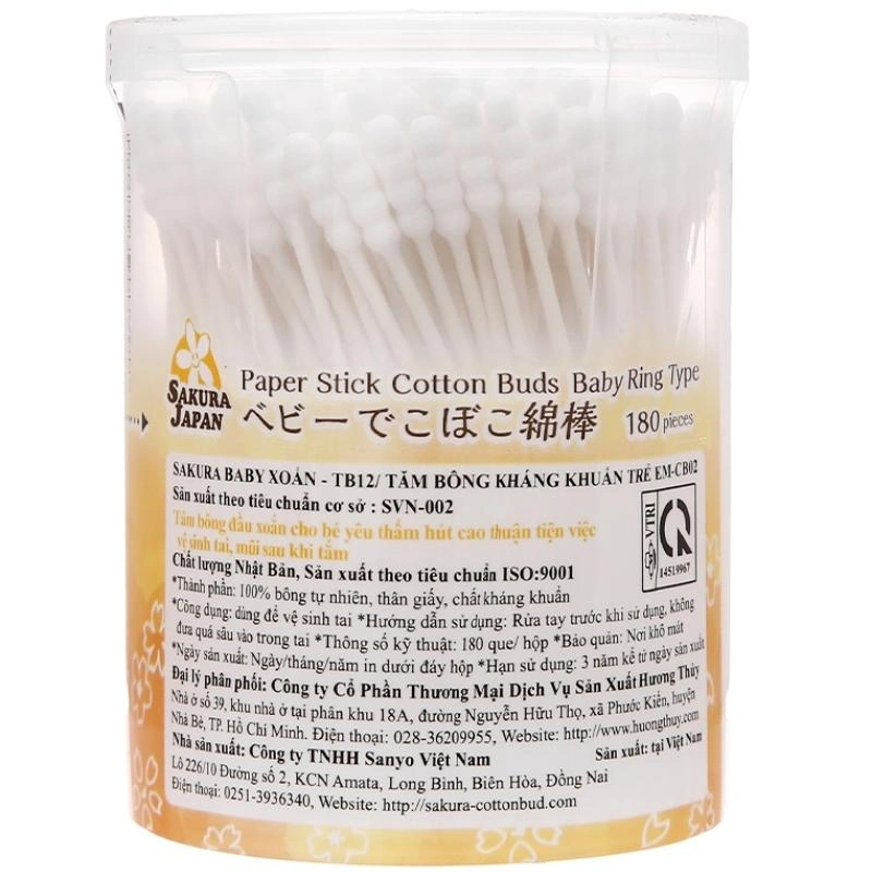 Tăm bông thân giấy kháng khuẩn Sakura TB12 đầu xoắn hũ 180 cây 3