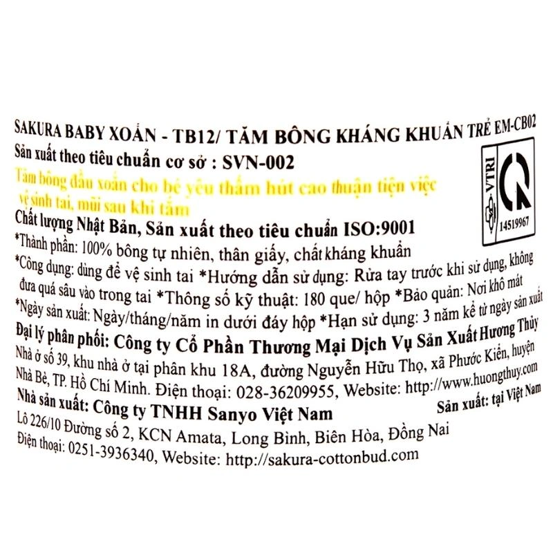Tăm bông thân giấy kháng khuẩn Sakura TB12 đầu xoắn hũ 180 cây 6
