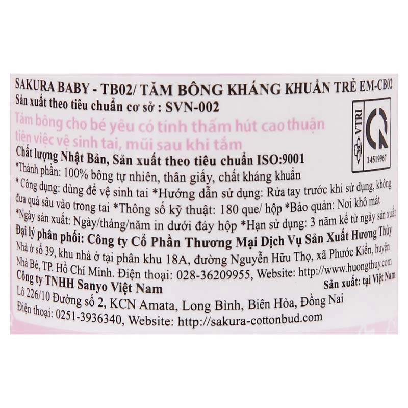 Tăm bông thân giấy kháng khuẩn Sakura TB12 đầu xoắn hũ 180 cây 14