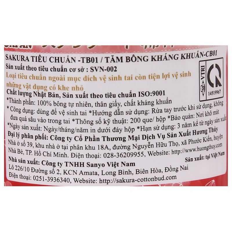Tăm bông thân giấy kháng khuẩn Sakura TB12 đầu xoắn hũ 180 cây 10