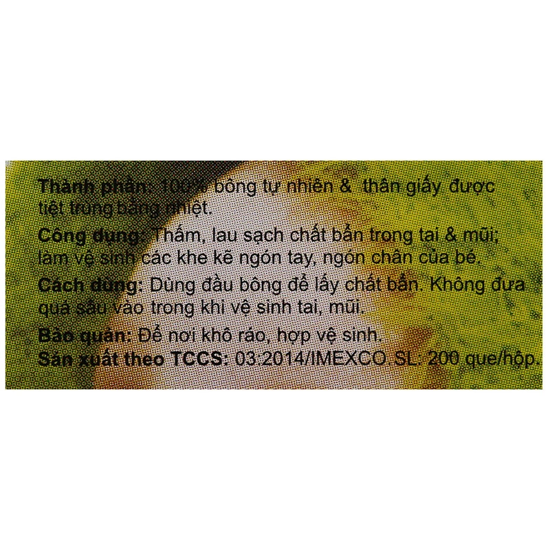 Tăm bông cho bé thân giấy Hana đầu tròn hộp 200 cây 4