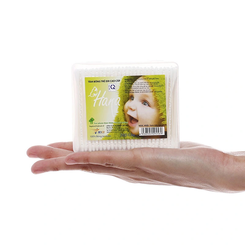 Tăm bông cho bé thân giấy Hana đầu tròn hộp 200 cây 3