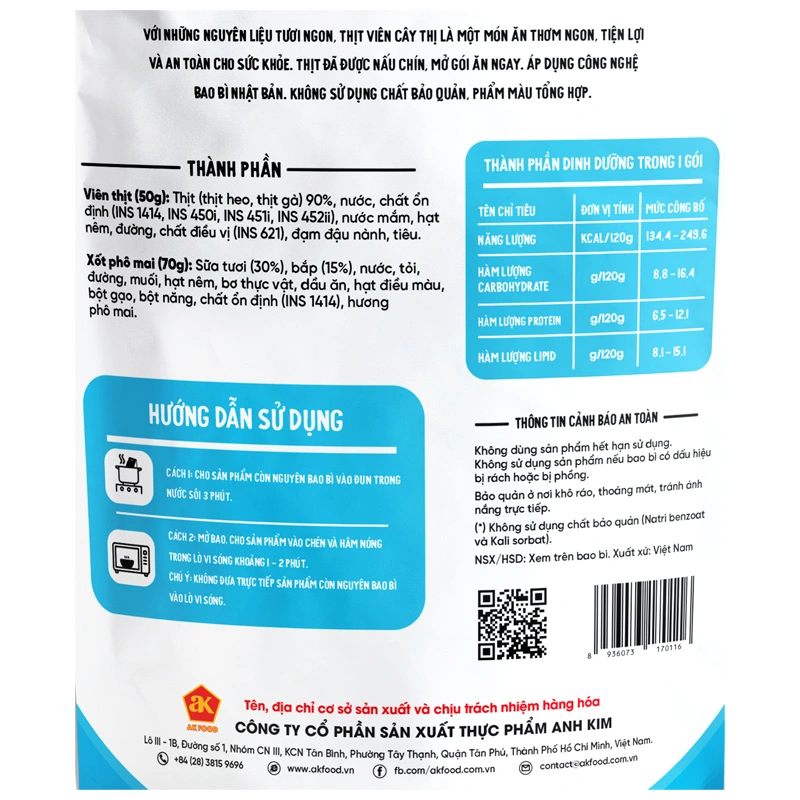 Thịt viên ăn liền Cây Thị heo và gà xốt phô mai 120g (từ 2 tuổi) 3
