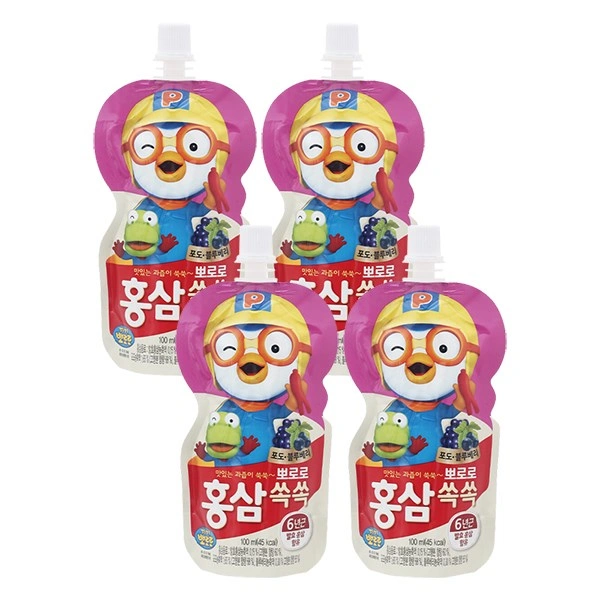 Combo 4 túi nước trái cây Pororo hồng sâm (từ 1 tuổi)