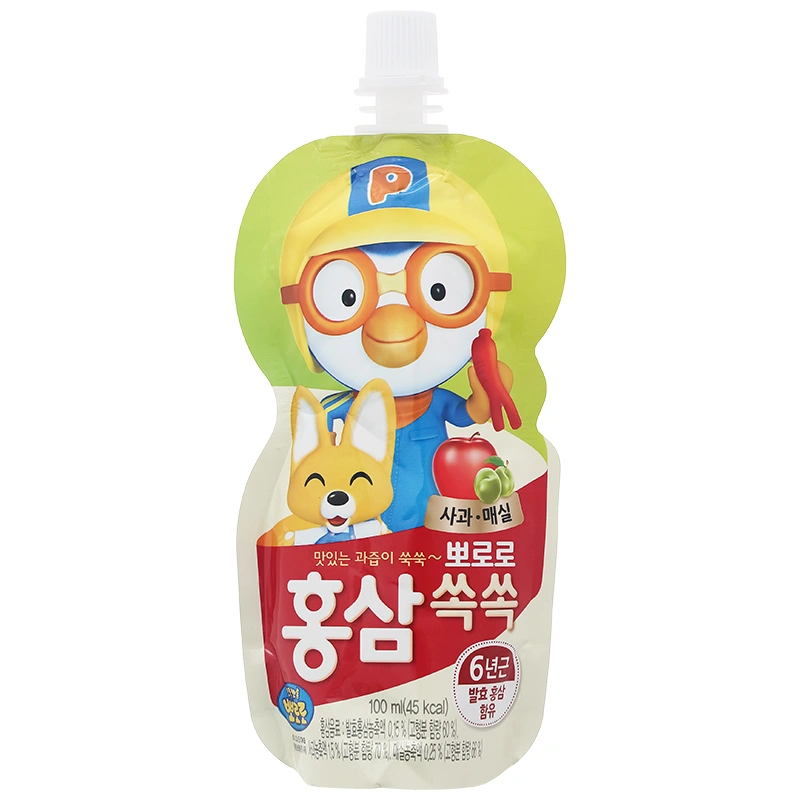 Combo 4 túi nước trái cây Pororo hồng sâm vị táo, mơ 100 ml (từ 1 tuổi) 2