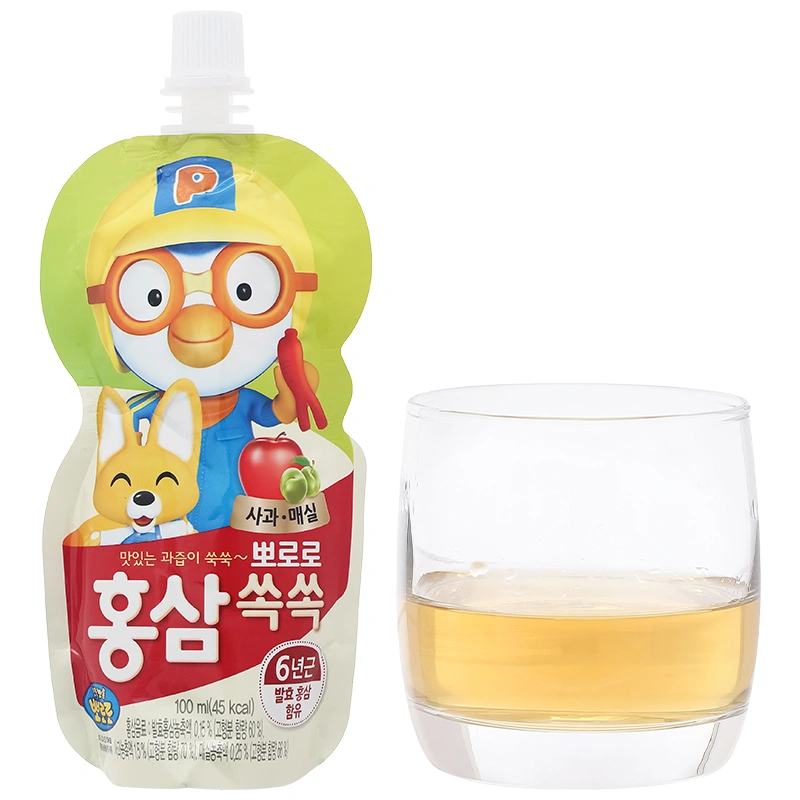 Combo 4 túi nước trái cây Pororo hồng sâm vị táo, mơ 100 ml (từ 1 tuổi) 4