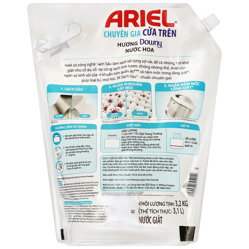Nước giặt Ariel Sạch Sâu hương nắng mai túi 3.4 lít 6