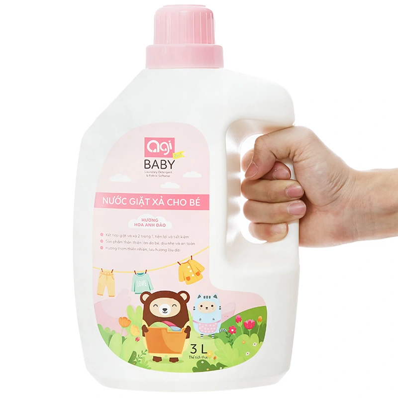 Nước giặt xả quần áo cho bé Agi Hồng hương hoa anh đào can 3 lít 3