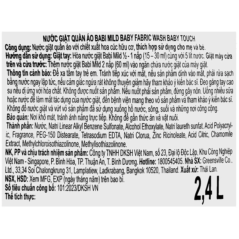 Nước giặt quần áo cho bé Babi Mild hương hoa cúc túi 2.4 lít 5