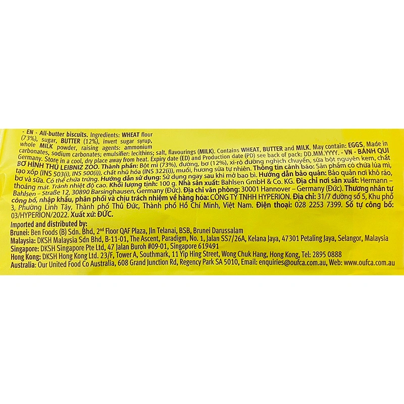 Bánh quy Leibniz Zoo vị sữa và mật ong gói 100g (từ 3 tuổi) 5