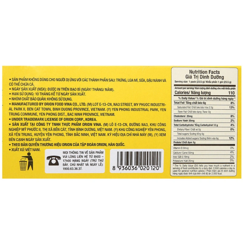 Bánh bông lan Orion Custas vị kem trứng hộp 6 cái x 23.5g (từ 3 tuổi) 8