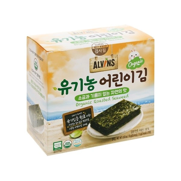 Hộp 10 gói snack rong biển hữu cơ tách muối vị truyền thống Alvins