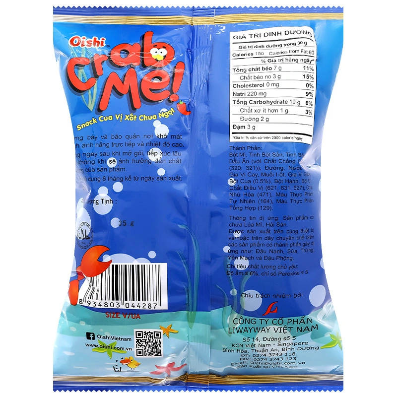Snack Oishi Crab Me vị cua sốt chua ngọt gói 35g (từ 3 tuổi) 2