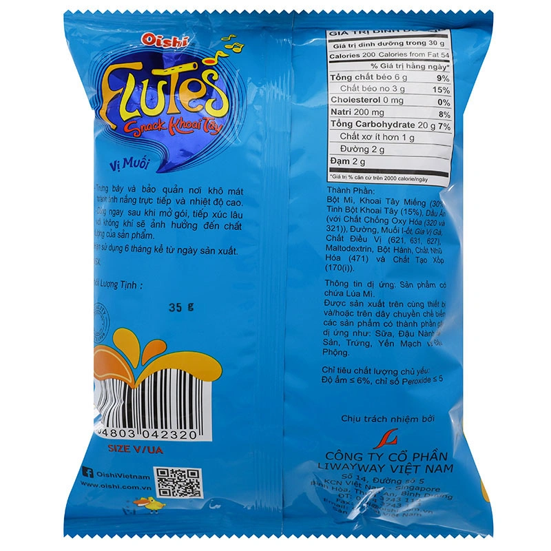 Snack khoai tây Oishi Flutes vị muối gói 35g (từ 3 tuổi) 2