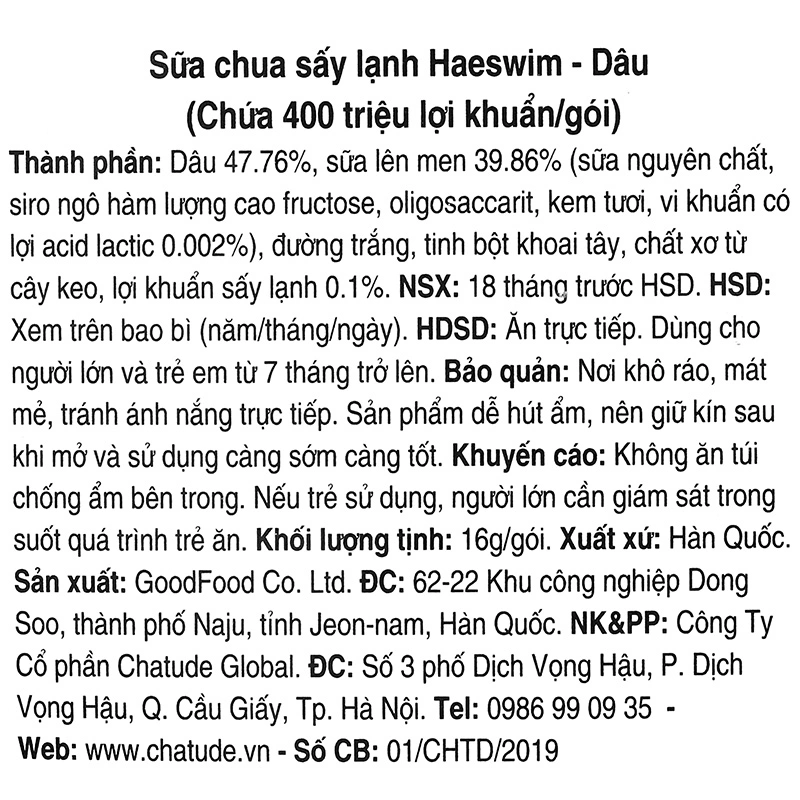 Sữa chua khô sấy lạnh vị dâu Haeswim gói 16g (từ 7 tháng) 5