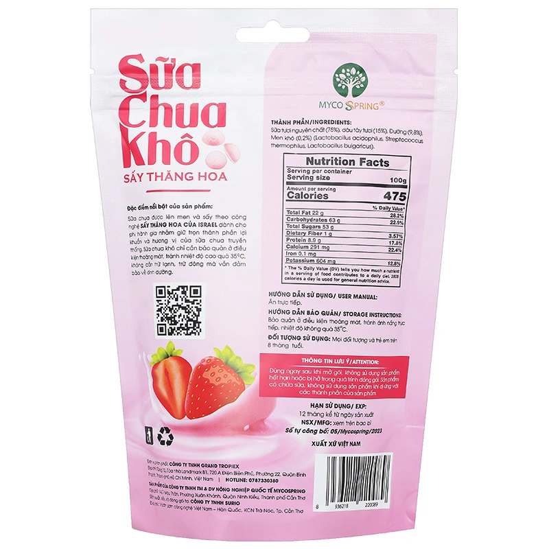 Sữa chua khô sấy thăng hoa vị dâu Myco Spring gói 20g (từ 8 tháng) 2