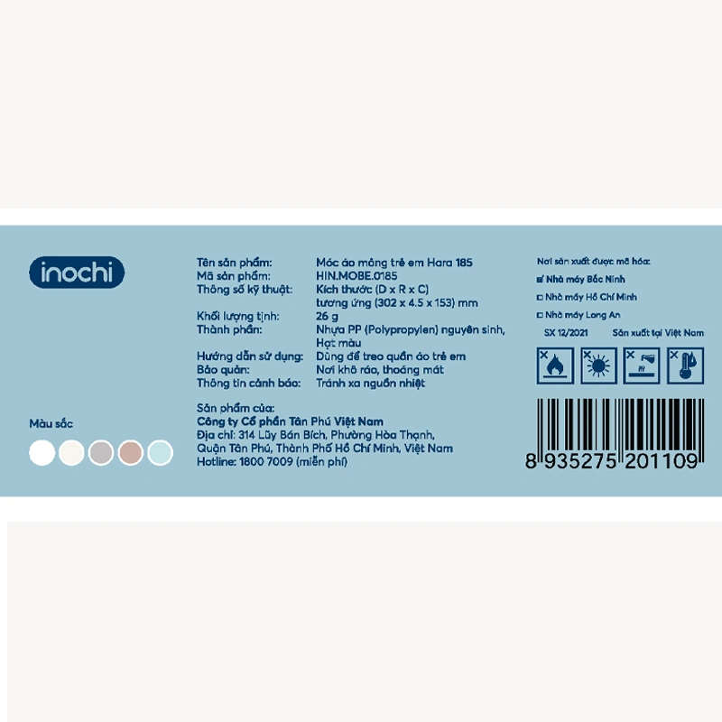 Móc áo nhựa mỏng Inochi Hara 185 10 móc 6