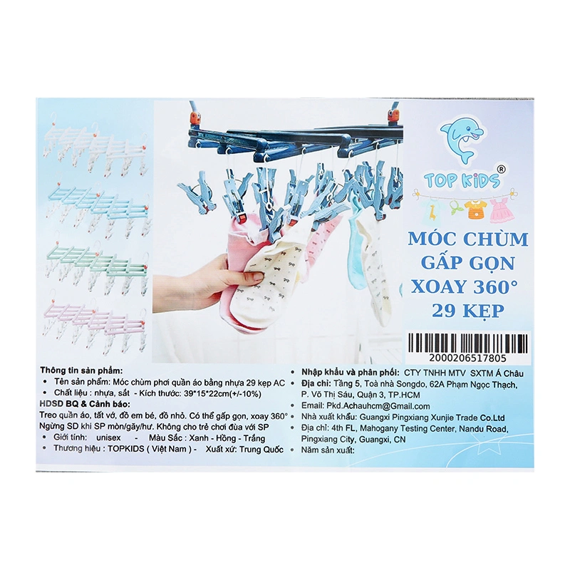 Móc chùm nhựa gấp gọn TOP KIDS AC 29 kẹp - Màu ngẫu nhiên 9