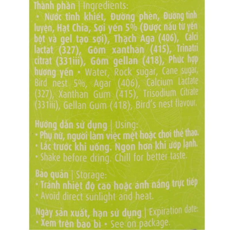 Lốc 6 chai nước yến sào hạt chia Green Bird 185 ml (từ 12 tuổi) 11