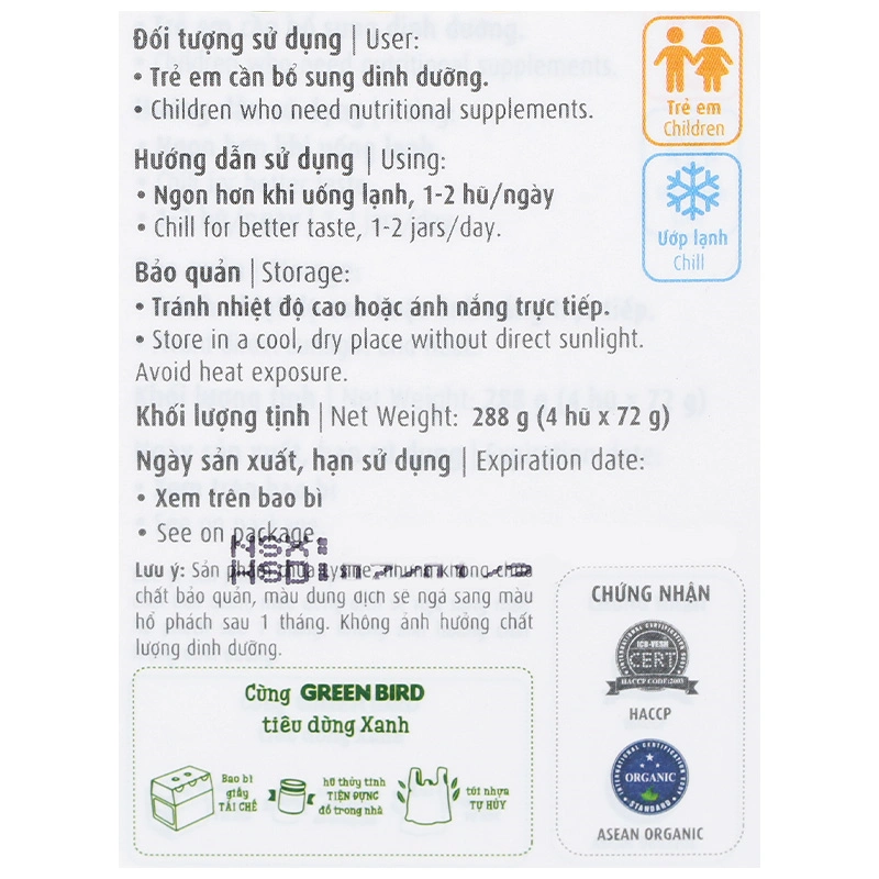 Hộp 4 hũ nước yến sào Green Bird Babi vị vani 72g (từ 9 tháng) - Giao bao bì ngẫu nhiên 7