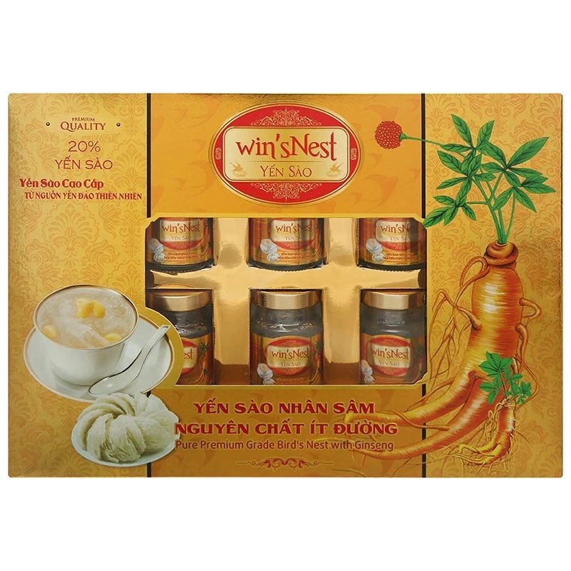 Hộp 6 hũ nước yến sào Win'sNest vị nhân sâm ít đường 70 ml (từ 3 tuổi) - Kèm túi giấy 3
