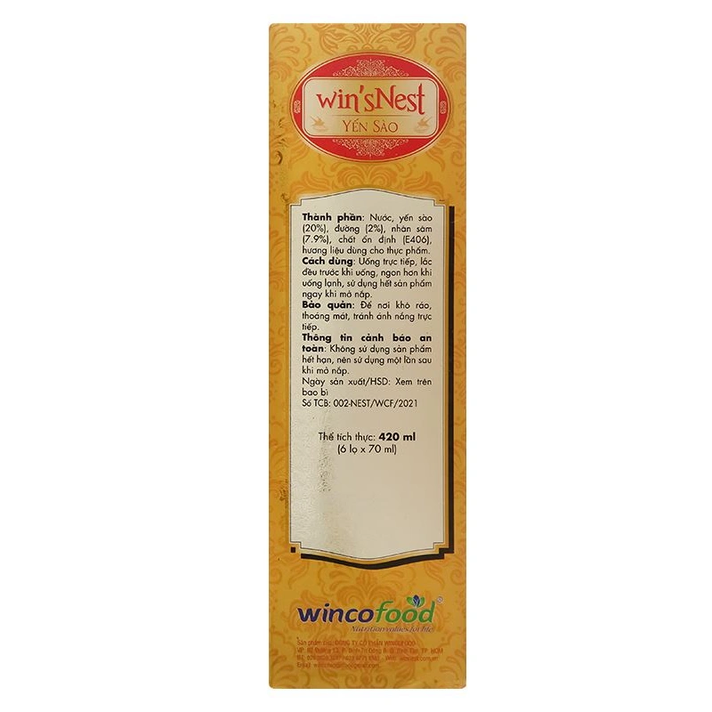 Hộp 6 hũ nước yến sào Win'sNest vị nhân sâm ít đường 70 ml (từ 3 tuổi) - Kèm túi giấy 5